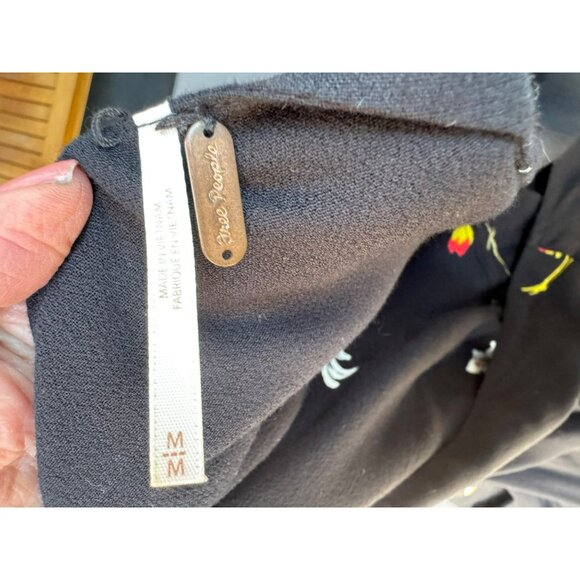 Free People Black Floral V-Neck Dress Bell Sleeves Boho Cottage Core Feminine - Picture 7 of 13